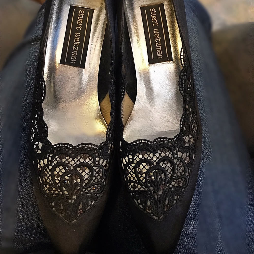 Stuart Weitzman black lace heels